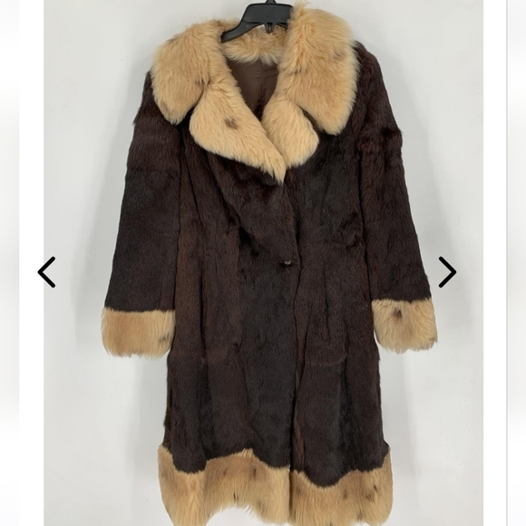 None Jackets & Blazers - VINTAGE LOVERS Brown Beige Real Fur Womens SPOTTED  COLLAR Fur Coat M FOX